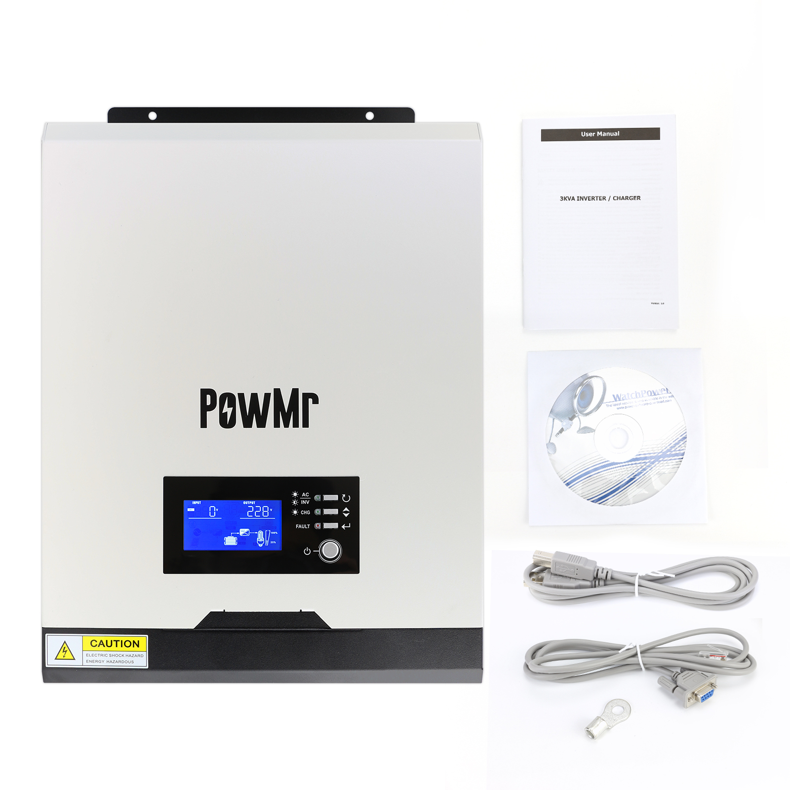 PowMr 3000W 内置 MPPT 高频逆控一体机 LCD显示屏纯正弦波逆变器