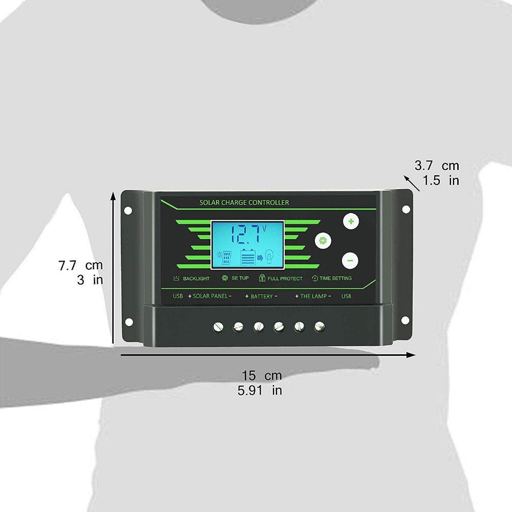 Powmr 30A 20A 10A 自动识别12V/24V PWM光伏太阳能控制器带LCD显示